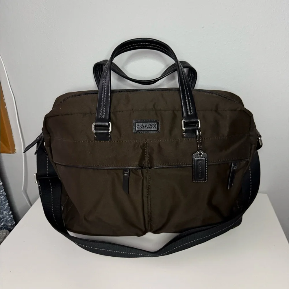 Coach Men's Dark Brown Briefcase with Black handles and trim